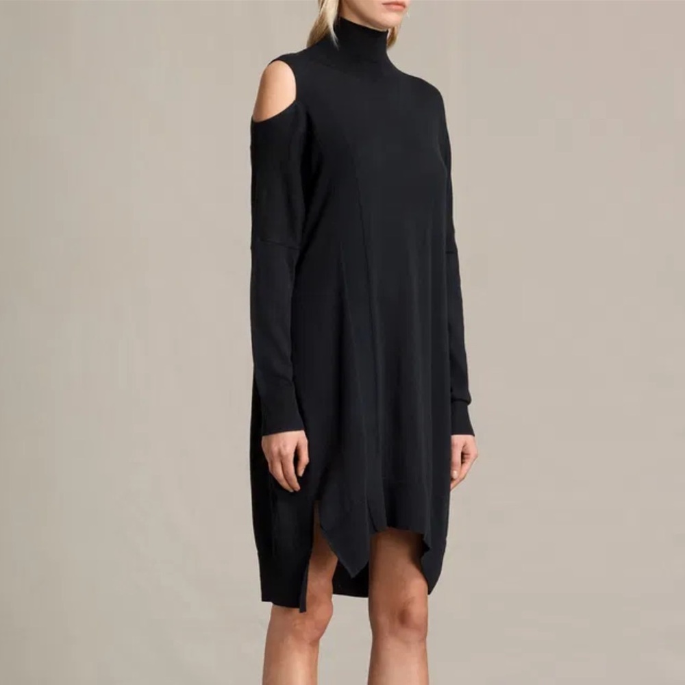 All Saints Cecily Black Turtleneck Sweater Dress